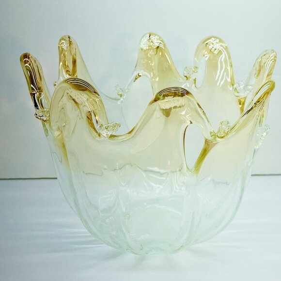 Murano Other - XL Amber Art Glass Console Centerpiece Handmade Submerged Sommerso Murano? Italy